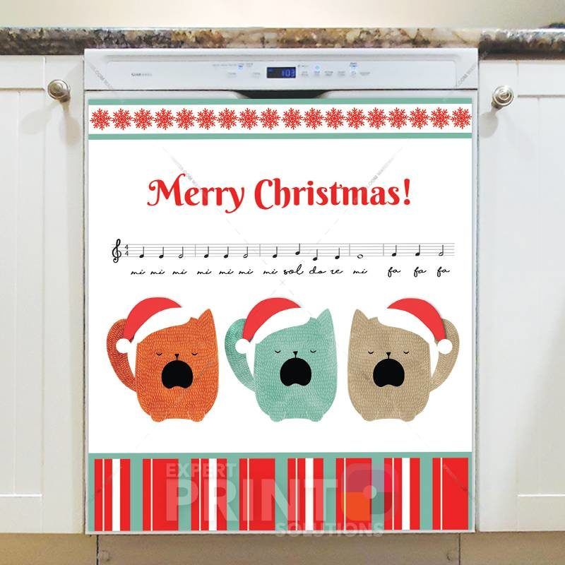 Christmas - Cute Kitten Carol - Merry Christmas Dishwasher Sticker