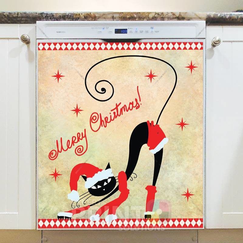 Christmas - Cute Santa Cat - Merry Christmas Dishwasher Sticker