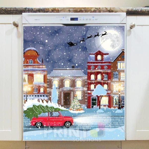 Christmas - Santa Over the City Dishwasher Sticker