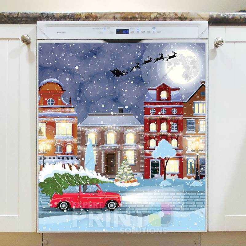 Christmas - Santa Over the City Dishwasher Sticker