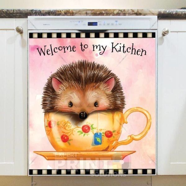 Welcome to my Kitchen Cute Hedgehog Dishwasher Sticker