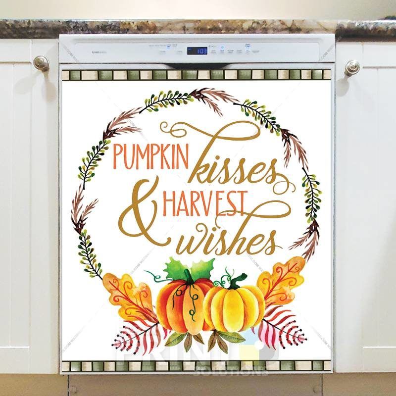 Beautiful Autumn Wreath #5 - Pumpkin kisses & Harvest Wishes Dishwasher Sticker