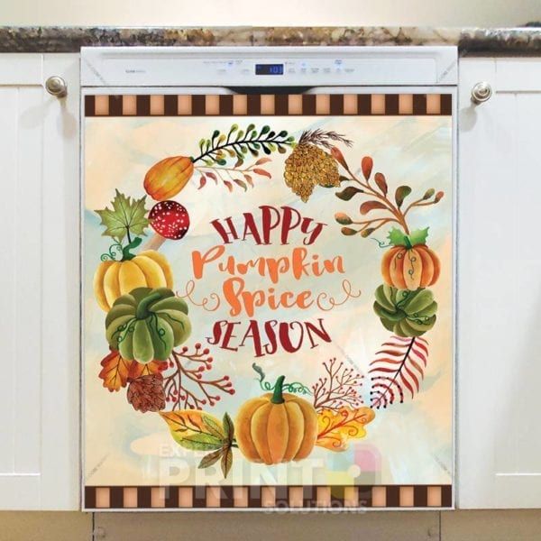 Beautiful Autumn Wreath #4 - Happy Pumpkin Spice Season Dishwasher Sticker
