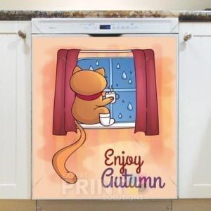 Cute Autumn Cat #4 - Enjoy Autumn Dishwasher Sticker