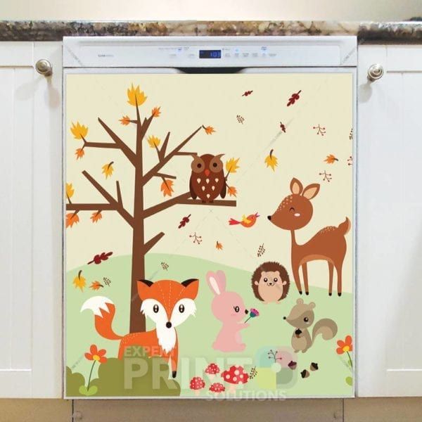 Autumn Forest with Cute Animals Dishwasher Sticker
