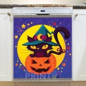 Cute Halloween Witch Cat #2 Dishwasher Sticker
