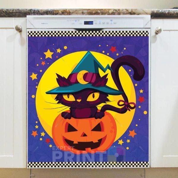 Cute Halloween Witch Cat #2 Dishwasher Sticker