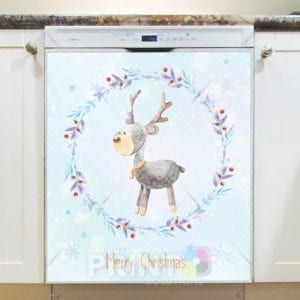 Reindeer in a Wreath - Merry Christmas Dishwasher Sticker