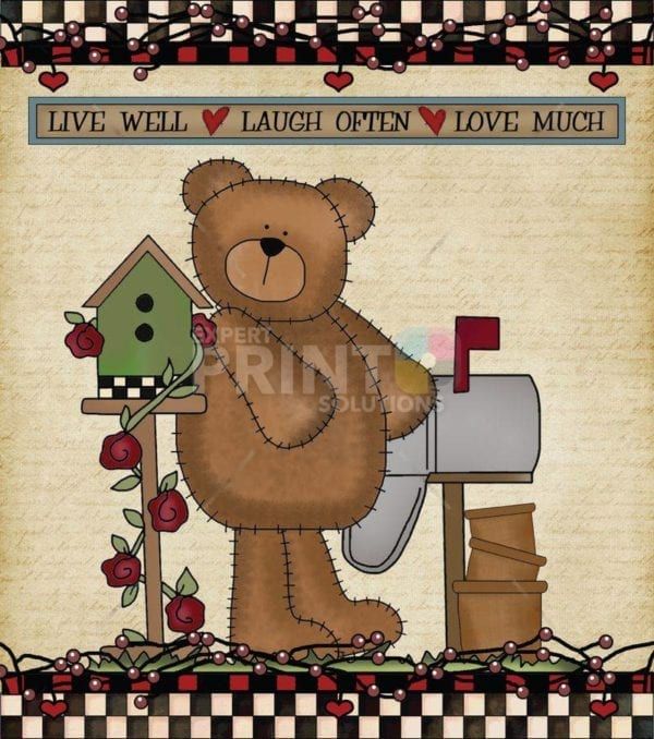 Prim Garden Teddy Bear - Live Well Laugh Often Love Much Dishwasher Sticker