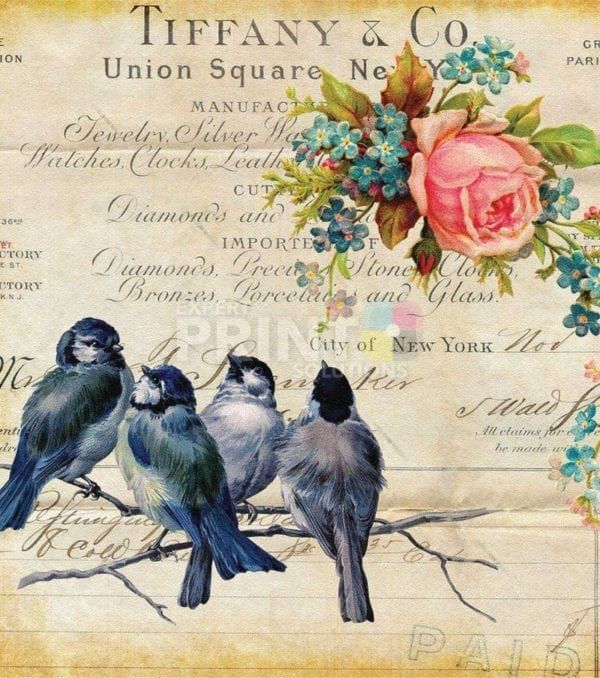Shabby Chic Design - Tiffany and Co. Union Square New York Four Birds with Rose Dishwasher Sticker