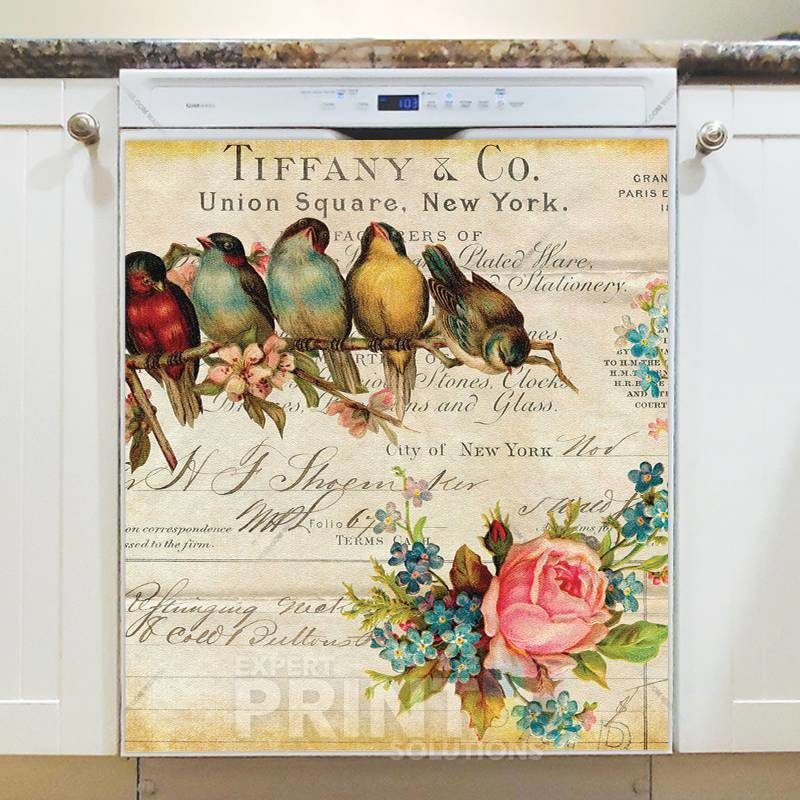 Shabby Chic Design - Tiffany and Co. Union Square New York Five Birds with Rose Dishwasher Sticker