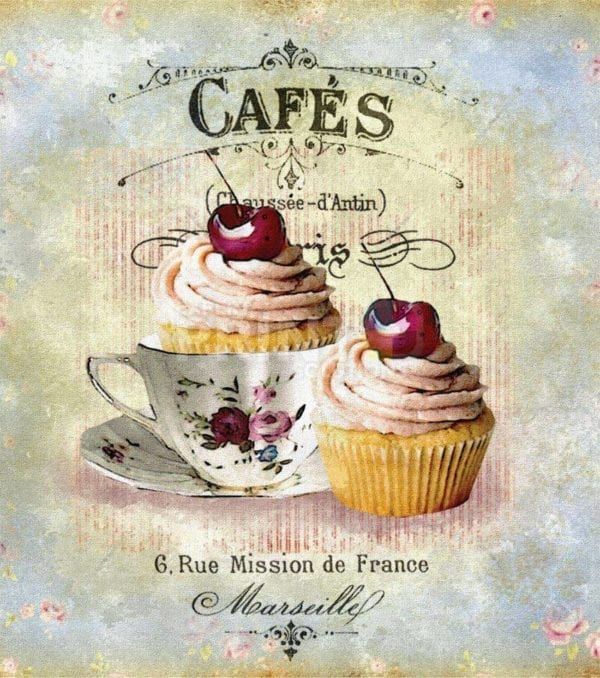 Shabby Chic Design - Cafes 6 rue Mission de France Marseille with Cupcakes and Cherry Dishwasher Sticker