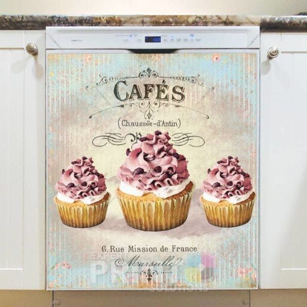 Shabby Chic Design - Cafes 6 rue Mission de France Marseille with Pink Cupcakes Dishwasher Sticker