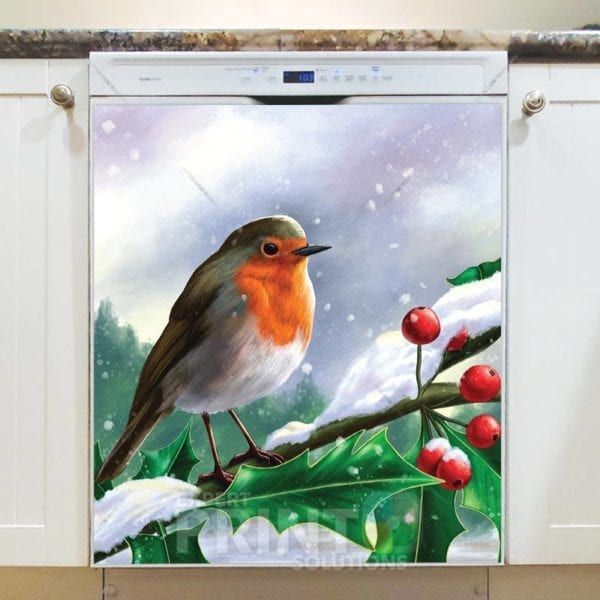 Cute Little Winter Robin Dishwasher Sticker