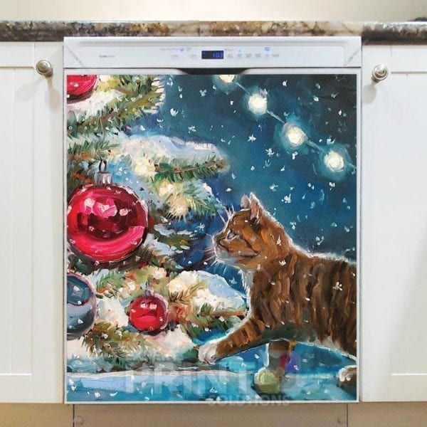 Little Kitten and Christmas Tree #1 Dishwasher Sticker