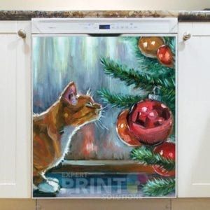 Little Kitten and Christmas Tree #3 Dishwasher Sticker