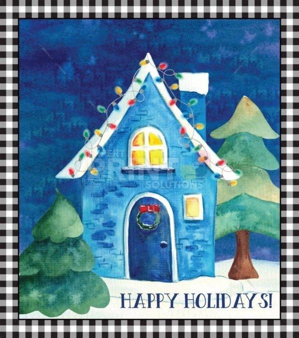 Cute Blue Christmas Cottage - Happy Holidays Dishwasher Sticker