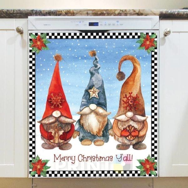 Christmas Gnomes - Merry Christmas Y'all Dishwasher Sticker