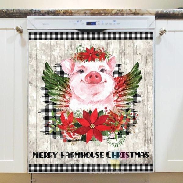 Cute Farmhouse Christmas Piglet - Merry Farmhouse Christmas Dishwasher Sticker