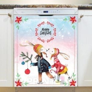 Skating Bunnies - Merry Christmas Dishwasher Sticker