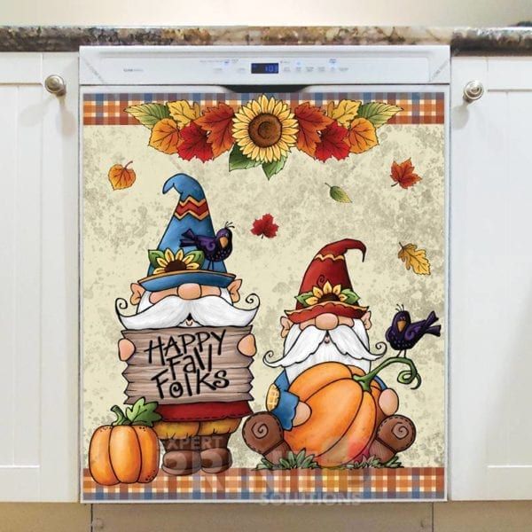 Cute Autumn Gnomes #3 - Happy Fall Folks Dishwasher Sticker