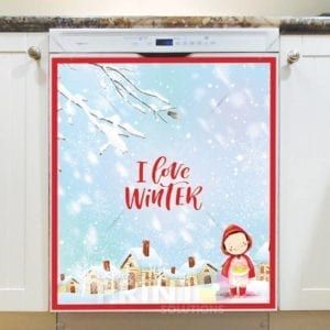 Christmas - Little Girl in Red - I Love Winter Dishwasher Sticker