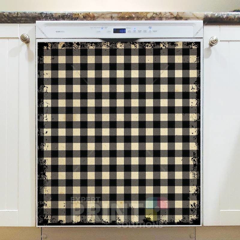 Farmhouse Buffalo Plaid Pattern - Black and Tan Dishwasher Sticker