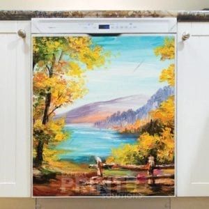Colorful Autumn Forest and Mountain Lake Dishwasher Sticker