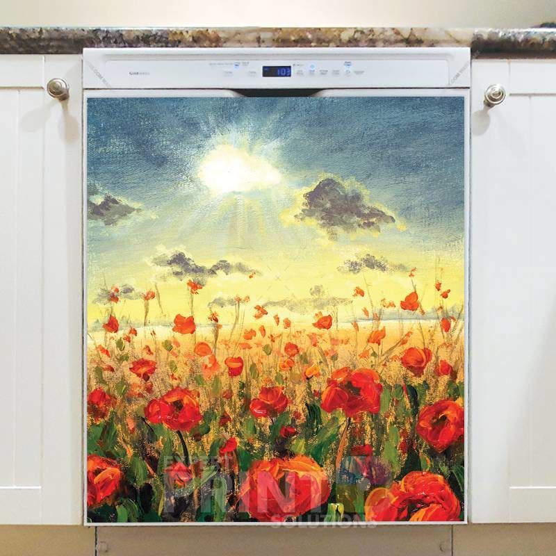 Beautiful Poppy Field Dishwasher Sticker