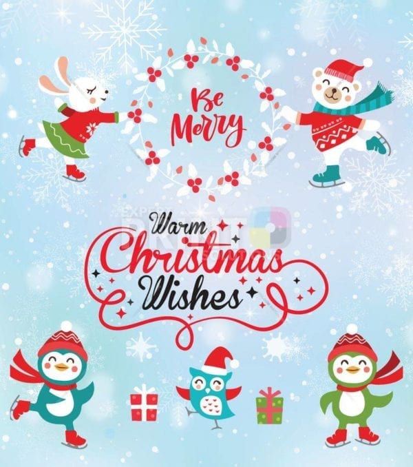 Christmas - Cute Skating Animals - Be Merry - Warm Christmas Wishes Dishwasher Sticker