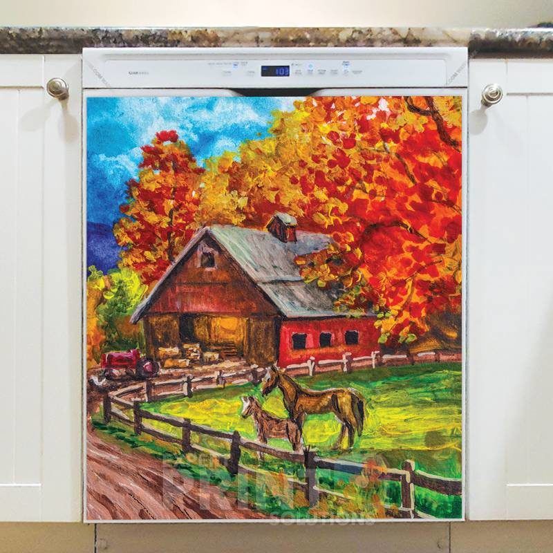 Farmhouse Barn and Horses Dishwasher Sticker