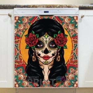 Beautiful Ethnic Sugar Skull Lady Boho Folk Design Dishwasher Sticker
