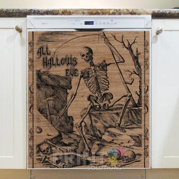 Farmhouse Burlap Pattern - Halloween #2 - All Hallows Eve Dishwasher Sticker