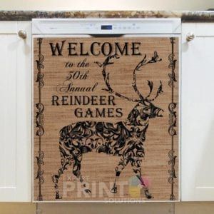 Farmhouse Burlap Pattern - Christmas #4 - Welcome to the 50th Annual Reindeer Games Dishwasher Sticker