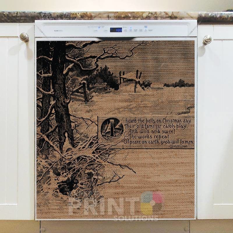 Farmhouse Burlap Pattern - Christmas #12 - Heard the Bells on Christmas Day Dishwasher Sticker