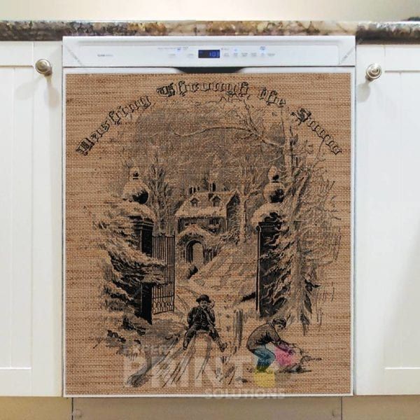 Farmhouse Burlap Pattern - Christmas #15 - Dashing Through the Snow Dishwasher Sticker