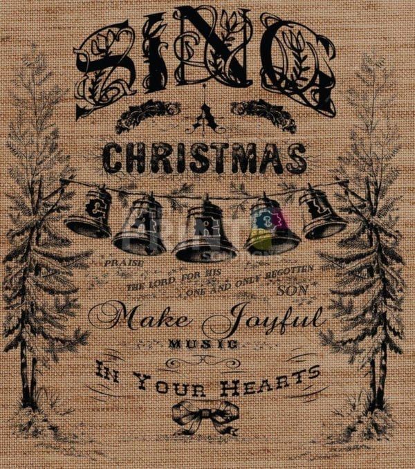 Farmhouse Burlap Pattern - Christmas #16 - Sing a Christmas Carol Make Joyful Music in Your Hearts Dishwasher Sticker