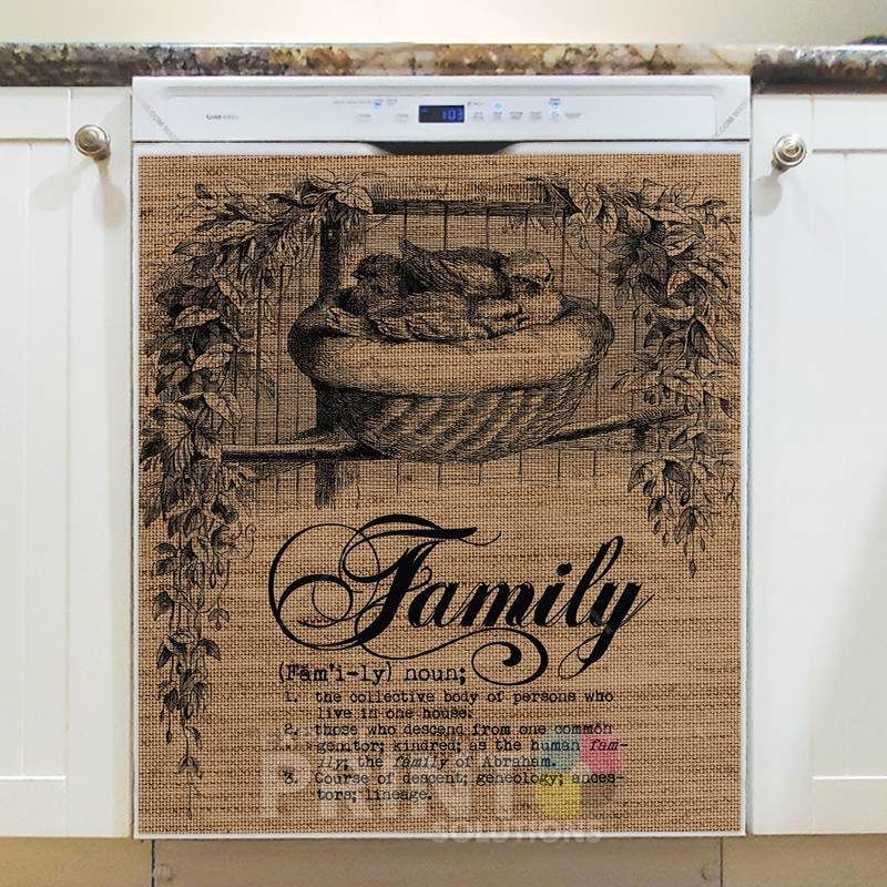 Farmhouse Burlap Pattern - Family Nest Dishwasher Sticker