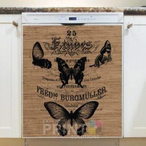 Farmhouse Burlap Pattern - Butterflies Dishwasher Sticker