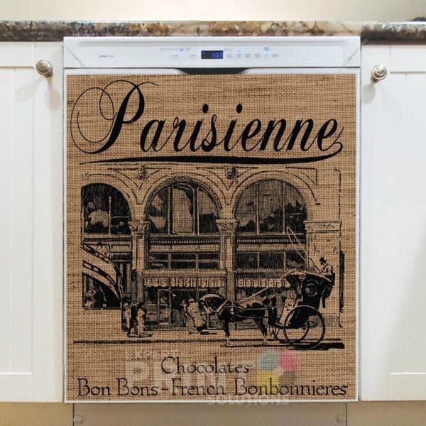 Farmhouse Burlap Pattern - Parisian Chocolate Maker Dishwasher Sticker