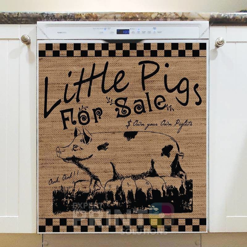 Farmhouse Burlap Pattern - Little Pigs for Sale Dishwasher Sticker