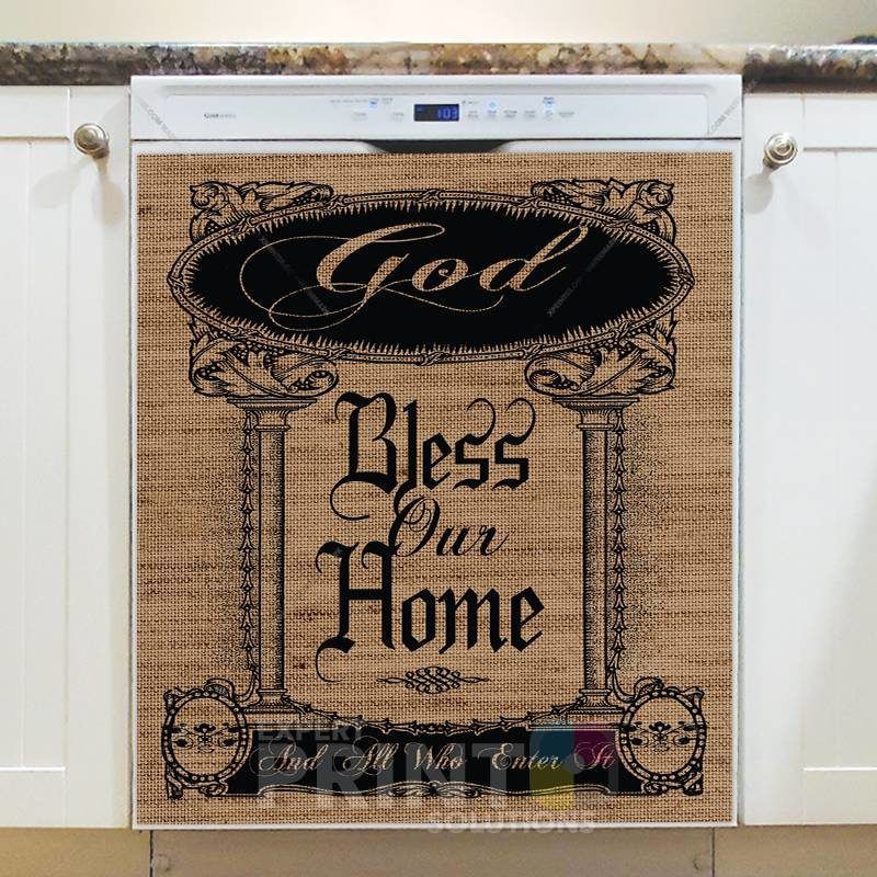 Farmhouse Burlap Pattern - God Bless This Home Dishwasher Sticker