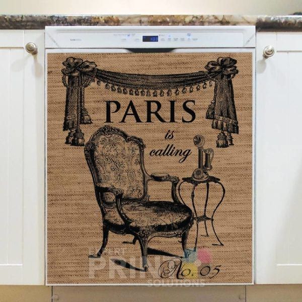 Burlap - Paris is Calling - Chair, Old Phone and Curtain Dishwasher Sticker