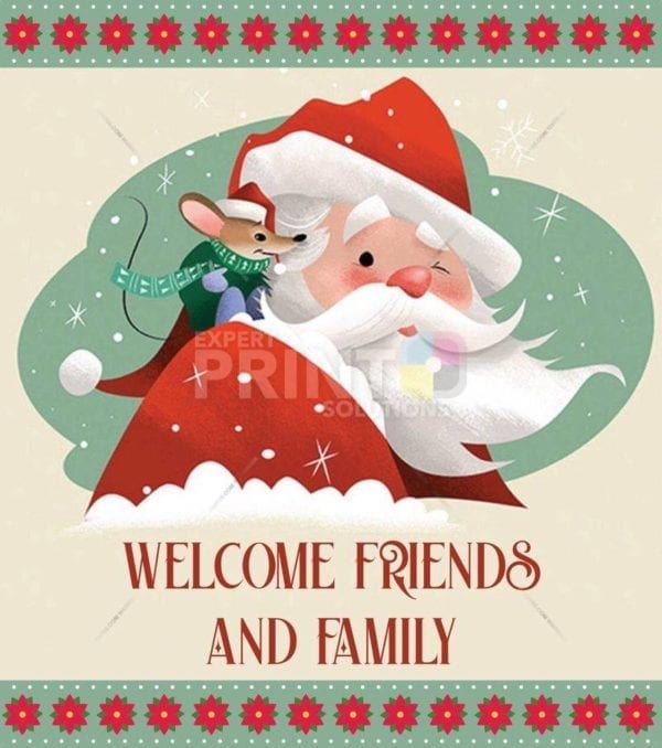 Christmas - Santa and a Mouse - Welcome Friends and Family Dishwasher Sticker