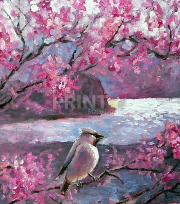 Waxwing Bird on a Blooming Tree Dishwasher Sticker