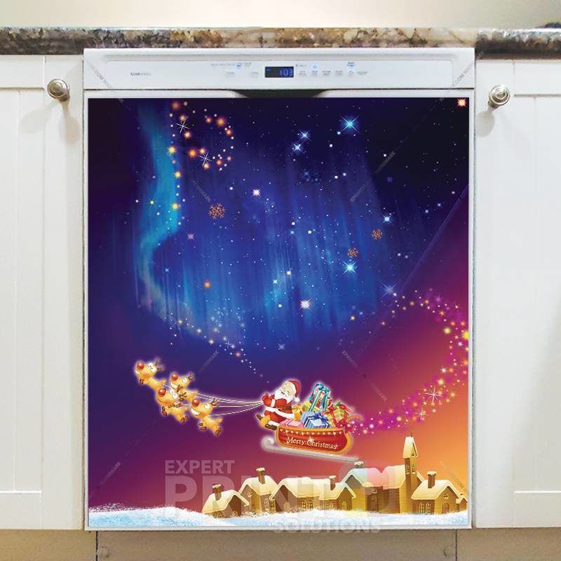Christmas - Santa and the Northern Light Dishwasher Sticker