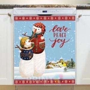 Christmas - Snowman Couple in Sweaters - Love Peace Joy Dishwasher Sticker