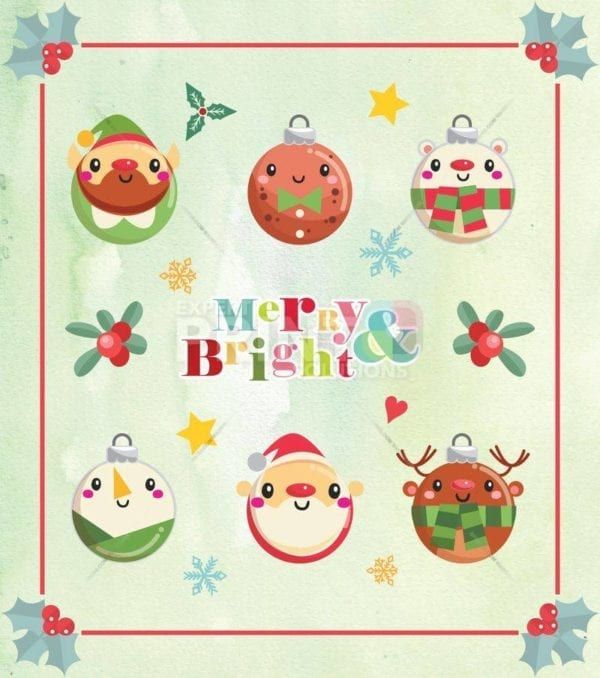 Christmas - Cute Ornaments - Merry and Bright Dishwasher Sticker