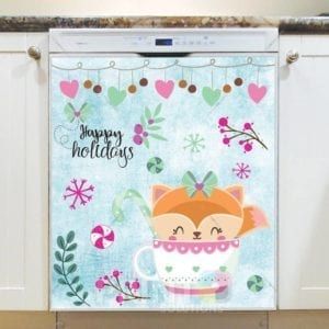 Christmas - Sweet Teacup Animals #5 - Happy Holidays Dishwasher Sticker