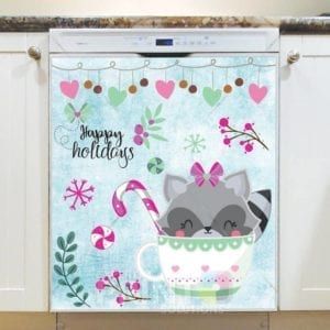 Christmas - Sweet Teacup Animals #4 - Happy Holidays Dishwasher Sticker